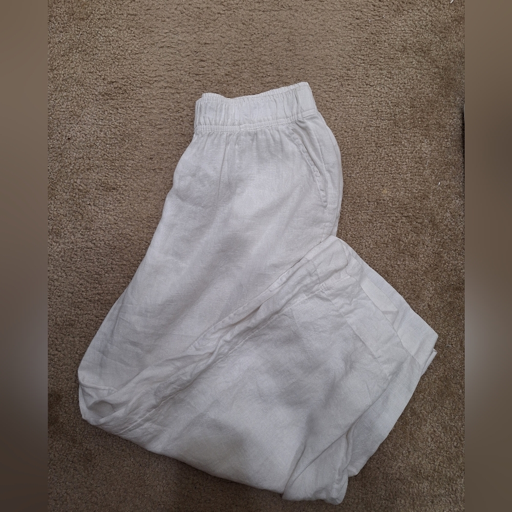 Tahari Cream 100% Linen Pants